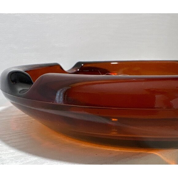 Vtg Amber Glass Ashtray Four Cigarette Rests Retro Mid-Century Modern 7 3/4" - Picture 2 of 8